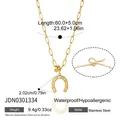 Gold plated stainless steel paperclip chain necklace with horseshoe crystal pendant 60cm - Horseshoe Pendant Necklace (JDN0301334)