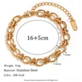 Pulsera de cadena de acero inoxidable chapada en oro de 18K para mujer en color dorado. - Pulsera de Cadena Hecha a Mano con Flor Ovalada - Dorado
