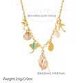 Gold-plated beach necklace with shell starfish charms, showing 24g weight and size details - N4326 Style