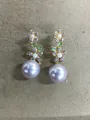 Boucles d'oreilles vintage fleurs avec zircon et grandes perles mauves élégantes - Fleur Perle Vintage Français (HE33654) / Or-Violet