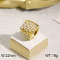 Bague vintage élégante en acier inoxydable plaqué or 18 carats avec perles et cristaux - Taille 6 / Style de Matrice à Plusieurs Perles (KR32083-K) / Or