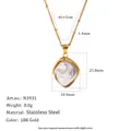 Detailed view of the irregular pearl pendant on an 18K gold plated stainless steel necklace - Irregular Pearl Pendant Necklace (N3931_Gold) / Gold