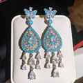 Eleganti orecchini pendenti con design a farfalla e goccia e pietre turchesi - 23# Ago D'argento-argento-blu