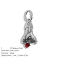 Pendentif fleur de naissance en acier inoxydable argenté avec pierre rouge de janvier - Œillet de Janvier / Argent