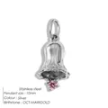 Pendentif cloche en acier inoxydable avec pierre de naissance rose d'octobre Marigold - Souci d'Octobre / Argent