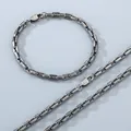 Vintage stijl roestvrijstalen koffieboon schakelketting armband en ketting set antiek zilver - Armband / 5mm x 21cm / Matzwart