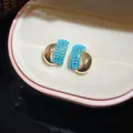 Orecchini vintage in oro con perline turchesi in una scatola regalo rosa elegante - 35# Ago D'argento - Oro - Blu