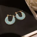 Orecchini a cerchio dorati stile vintage con pietre turchesi e perno in argento puro - 38# Perno per orecchini in argento-Oro-Blu
