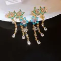 Orecchini pendenti a fiore vintage con cristalli colorati ed elegante finitura dorata - Ago 41# Argento - Oro - Blu - Rosa