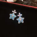 Orecchini a stella vintage con smalto blu e dettagli a croce in strass scintillanti - 49# Perno Argento - Argento - Blu