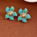 Orecchini a lobo a fiore vintage con gocce turchesi e centro in cristallo rosa - Ago 53# Argento - Oro - Blu - Viola