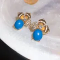 Eleganti orecchini a perno vintage dorati con pietre ovali blu e strass brillanti - 54# Perno in Argento - Oro & Blu