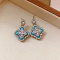 Eleganti orecchini vintage in argento con smalto blu, perle e strass luccicanti - 58# Argento-Blu