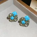 Orecchini vintage in smalto con pietra blu e strass brillanti e rifiniti - Ago D'argento N. 65 - Blu - Verde - A Forma Di Diamante