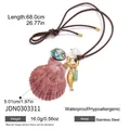 Long shell pendant necklace in waterproof stainless steel with gold fish charm - Pink Shell and Little Fish Pendant Style (JDN0303311) / 68cm