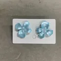 Sweet summer blue gardenia flower stud earrings with elegant pearl center accents - Gardenia Style (HE33655) / Blue