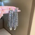Sparkling silver metallic mesh tassel earrings for evening banquet and formal gowns - Triangle Mesh Tassel Style (4#) / Silver