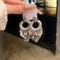 Elegant silver metallic fringe drop earrings perfect for evening gowns and parties - Inverted Teardrop Sequin Tassel Style (3#) / Silver