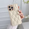 Gewatteerd lederen hoesje met golfpatroon voor iPhone Pro Max in elegant crème beige - 14 Pro Max / Khaki