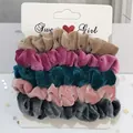 Set of five soft velvet hair scrunchies in assorted solid colors for elegant hair styling - Velvet Scrunchies Set / Multicolor Combo