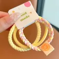 Set of 3 high elastic colorful braided hair ties with cute orange slice pattern - Woven Hair Ties Set / Yellow Series Combination