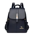 Professional navy blue women's fashion backpack with elegant lychee grain texture - Dark Blue