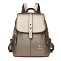 Elegant metallic bronze faux leather backpack for women with kangaroo logo detail - Gold