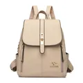 Minimalist beige faux leather backpack for women with gold kangaroo logo and hardware - Khaki