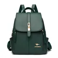 Elegant dark green lychee grain leather backpack for women with gold kangaroo logo - Green