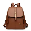 Elegant brown women's backpack with kangaroo logo, large capacity and minimalist design - Brown