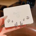 Juego de pendientes de plata S925 con estrellas y luna de circonita cúbica brillante - Juego de Pendientes de Botón de Circonita con Luna Estrella y Círculo (E6834银)