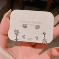 Elegante conjunto de pendientes de plata S925 y circonitas con estrellas y lunas - Juego de Circonita con Corazón Luna y Borla (E6838银)