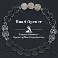 Detailed view of 8mm black obsidian and lava stone beaded bracelet for Road Opener - Obsidian & Volcano Stone (Road Opener-5)