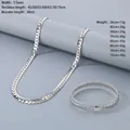 Silver stainless steel flat Curb NK chain necklace and bracelet set for men and women - 7.5mm Wide Bracelet 20cm / Steel