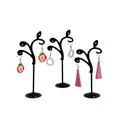 Set of 3 black metal tree-shaped earring display stands for tabletop jewelry organization - Fan Shape / Black