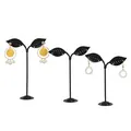 3-piece set of black metal leaf-shaped earring display stands for jewelry storage - Leaf Style / Black