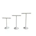 Set of 3 professional white metal T-shaped earring display stands in various heights - T-Shape / White