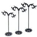 Set of 3 vintage black metal earring display stands in various heights for storage - Wave Shape / Black