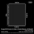 A4 11-hole 1-pocket card protector refill page 10 sheets dimension diagram info - Large A4 Rounded 11-Hole 1-Pocket Pages (10 Sheets) 150#