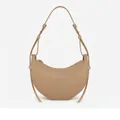 Minimalist beige smooth leather crescent shoulder bag in small size with adjustable strap - Smooth Plain Beige