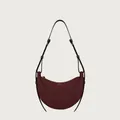 Deep burgundy leather crescent saddle bag with adjustable strap and gold logo - Black Cherry Plain Stripe