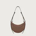Minimalist mocha brown leather half-moon shoulder bag with adjustable strap detail - Chestnut-colored Plain Pattern