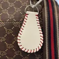 Mini white leather baseball keychain pendant with red stitching bag accessory gift - Softball White