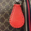 Mini red leather baseball style keychain charm with hand-stitched details for bag accessory - Softball Bright Red