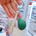 Miniature simulation baseball keychain featuring a wooden bat and green leather ball - 3.5CM Half Green Ball 7.5CM Bat