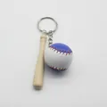 Miniature baseball and wooden bat keychain featuring a blue and white ball design - 3.5CM Half Blue Ball 7.5CM Bat