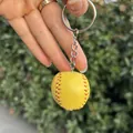 Mini yellow softball keychain bag pendant with classic red stitching for sports fans - 3.5CM Yellow
