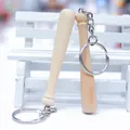 Miniature wooden baseball bat keychain in natural wood finish for bag decoration - 7.5cm Long Bat Keychain