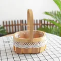 Cesta de flores de madera tejida a mano con encaje delicado y asa resistente decorativa - Cesta ovalada de virutas de madera con encaje (Decoración de encaje)