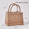 Hand-woven rectangular willow storage basket with handle and internal waterproof liner - 22cm x 13cm x 16cm (With waterproof bag) / Double Handle Woven Basket